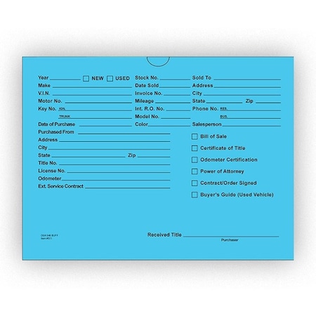 Car Dealer Depot Vhicl Deal Envelopes (Deal Jackets) Printed, 9" X 12", Dsa-546: Blue Pk 512-100